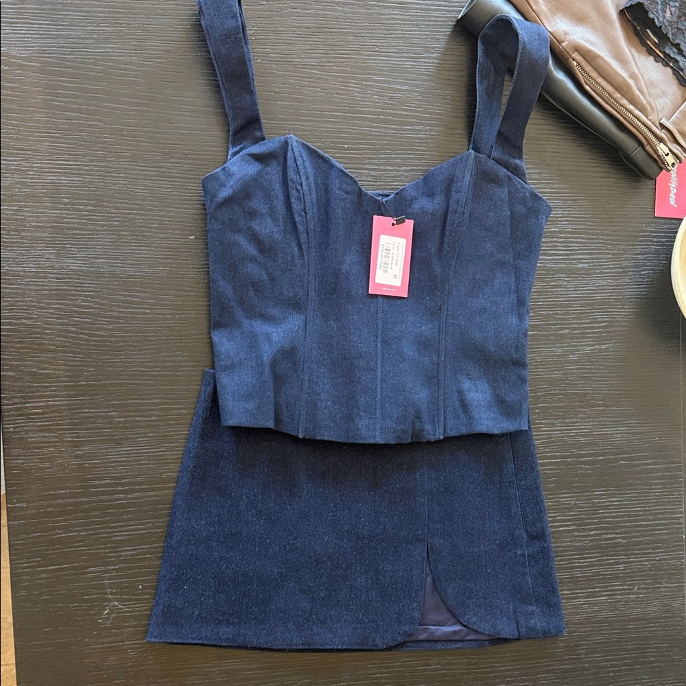 Jemma Lace Up Denim Corset and slit skirt